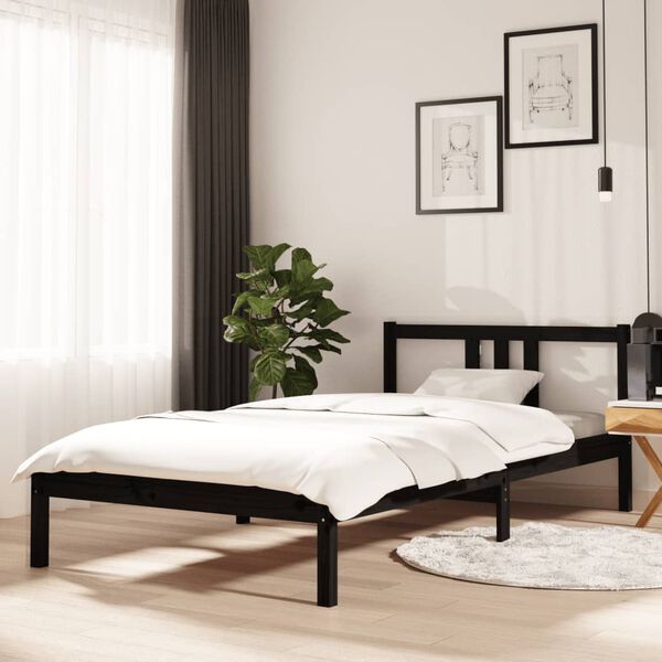 vidaXL Bed Frame without Mattress Black Solid Wood 100x200 cm