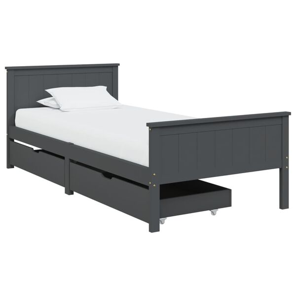 vidaXL Bed Frame without Mattress Dark Grey Solid Wood Pine 90x200 cm (322202+321990)