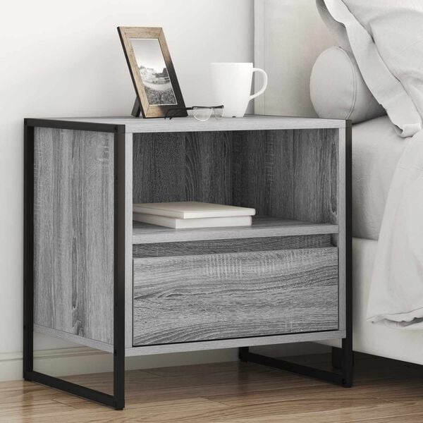 vidaXL Bedside Table Grey Sonoma 50 x 39.5 x 50 cm Engineered Wood