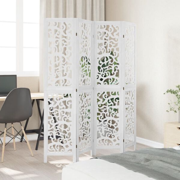 vidaXL Room Divider 4 Panels White Solid Wood Paulownia