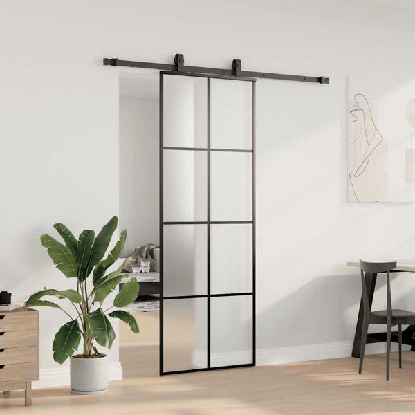 vidaXL Sliding Door with Hardware Set Black 76x205 cm ESG Glass