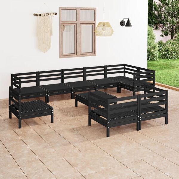 vidaXL 10 Piece Garden Lounge Set Solid Wood Pine Black