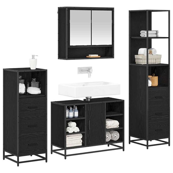 vidaXL Bathroom Furniture Set 4 pcs Black Oak Engineered Wood