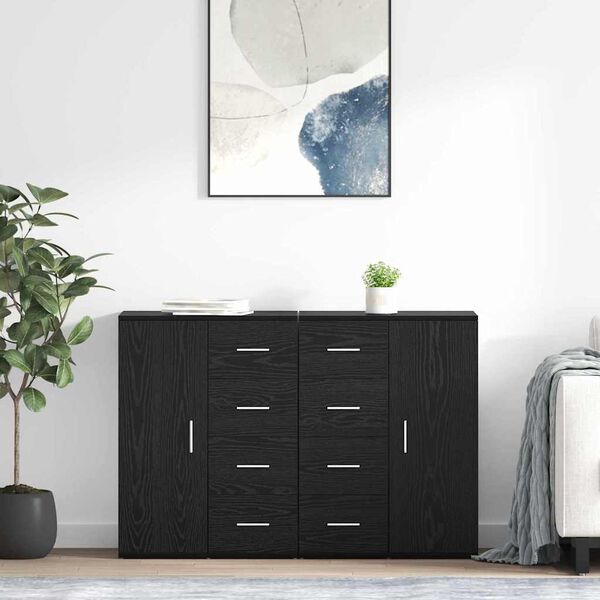 vidaXL Sideboards with Drawer Corona 2 pcs Black Oak 59 x 39 x 80 cm