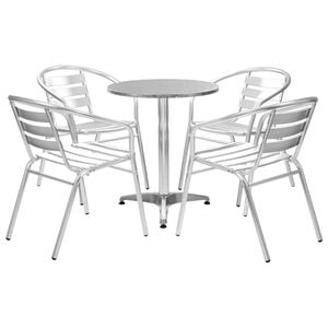vidaXL Dining Set | Silver | Aluminium | Medium | Stackable | 5 Piece Dining Set