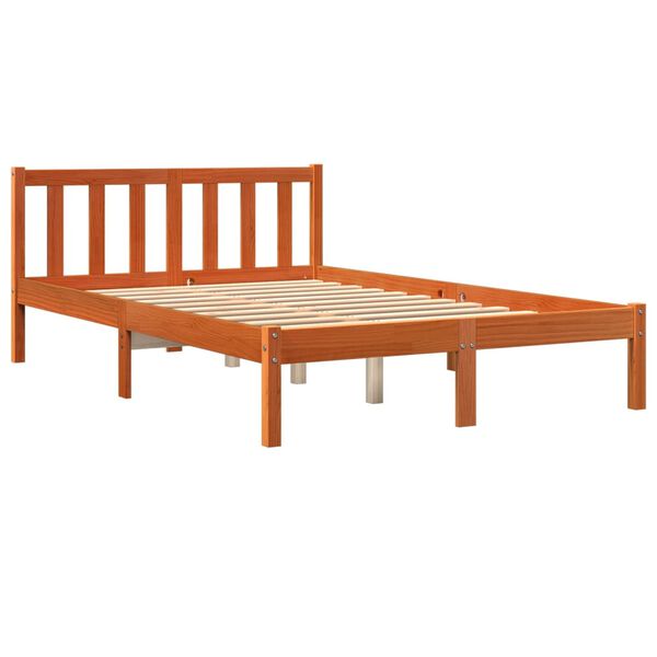 vidaXL Bed Frame without Mattress Wax Brown 135x190 cm Double Solid Wood Pine