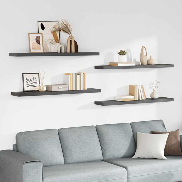 vidaXL Floating Wall Shelves 4 pcs High Gloss Grey 120x23.5x3.8 cm MDF