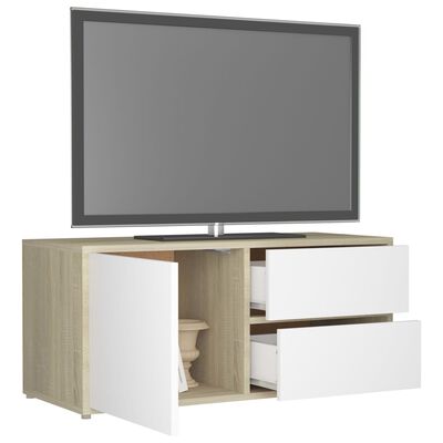 vidaXL TV Cabinet White and Sonoma Oak 80x34x36 cm Engineered Wood