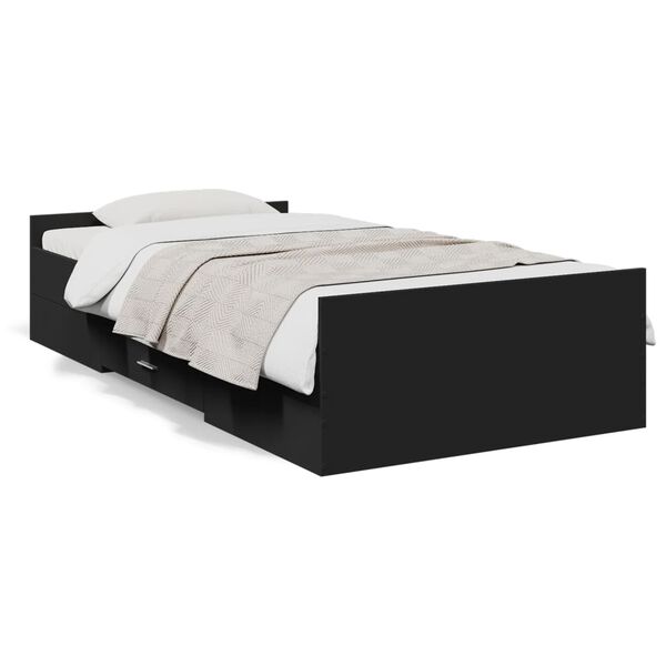 vidaXL Bed Frame with Drawers without Mattress Black 100x200 cm