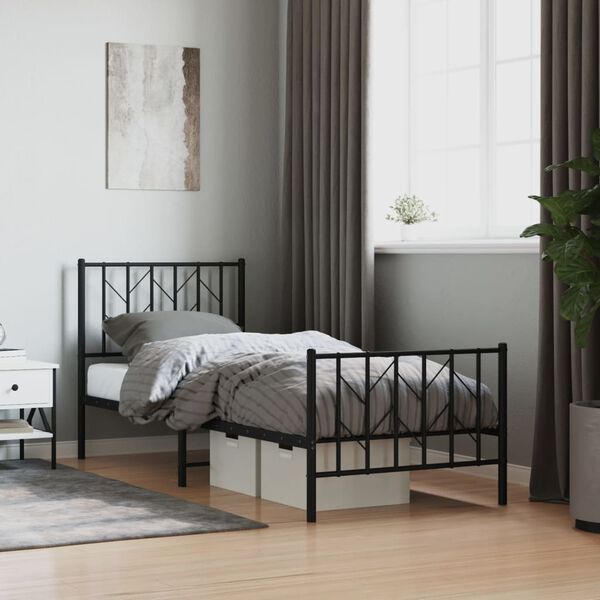 vidaXL Metal Bed Frame without Mattress with Footboard Black 80x200cm