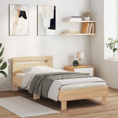 vidaXL Bed Frame with Headboard and LED Lights Sonoma Oak 75x190 cm Small Single