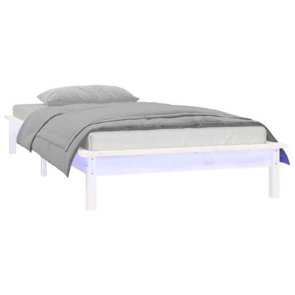 vidaXL LED Bed Frame without Mattress White 100x200 cm Solid Wood
