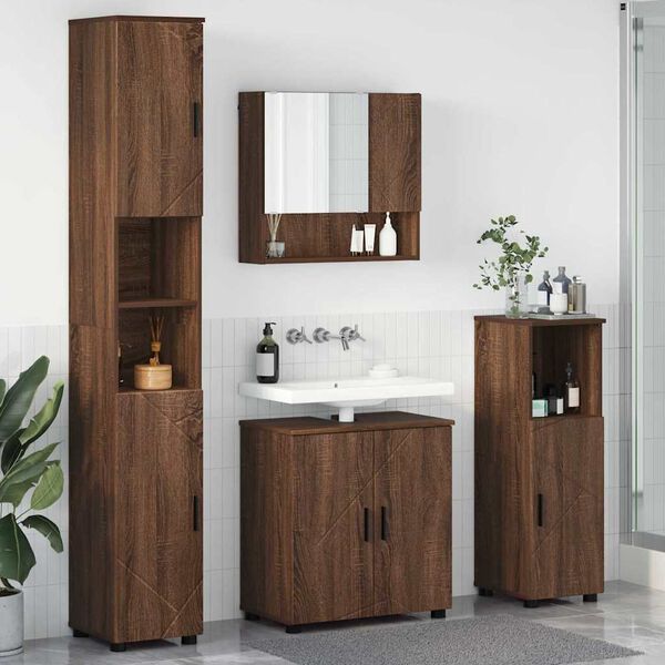 vidaXL Bathroom Furniture Set 4 pcs Brown Oak Engineered wood & Metal