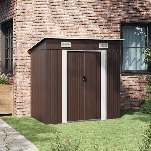 vidaXL Garden Storage Shed Brown 194x121x181 cm Steel