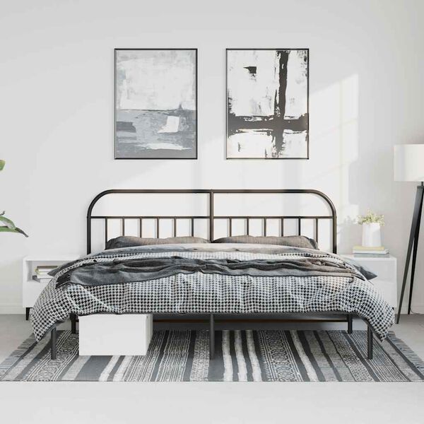 vidaXL Metal Bed Frame without Mattress with Headboard Black 183x213cm