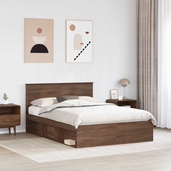 vidaXL Bed Frame with Headboard Brown Oak 140 x 200 cm Engineered wood