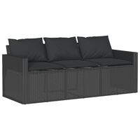 vidaXL Garden Sofa with Cushions 3-Seater Black Poly Rattan