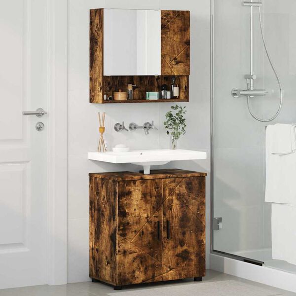 vidaXL Bathroom Furniture Set 2 pcs Smoked Oak Engineered wood & Metal