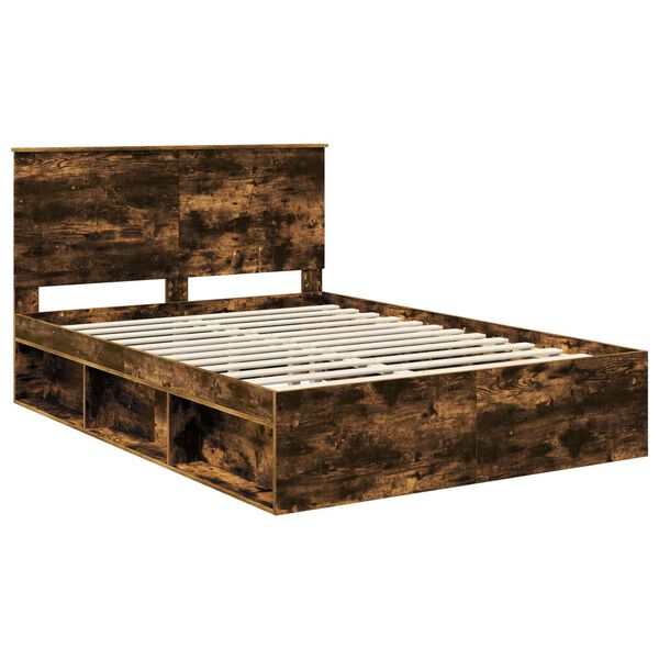 vidaXL Bed Frame Smoked Oak 140 x 190 cm Solid Pine Wood
