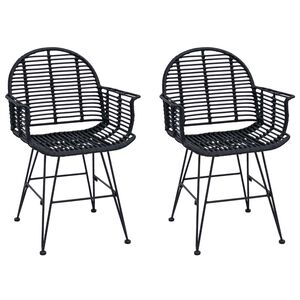 vidaXL Dining Chair 2 pcs Rattan and Iron Black 57 x 55 x 85 cm