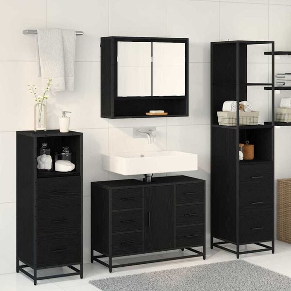 vidaXL Bathroom Furniture Set 4 pcs Black Oak Engineered Wood