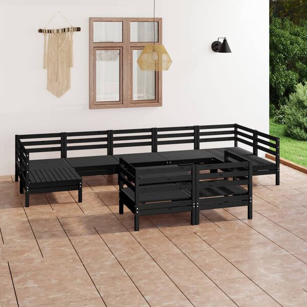 vidaXL 10 Piece Garden Lounge Set Black Solid Wood Pine