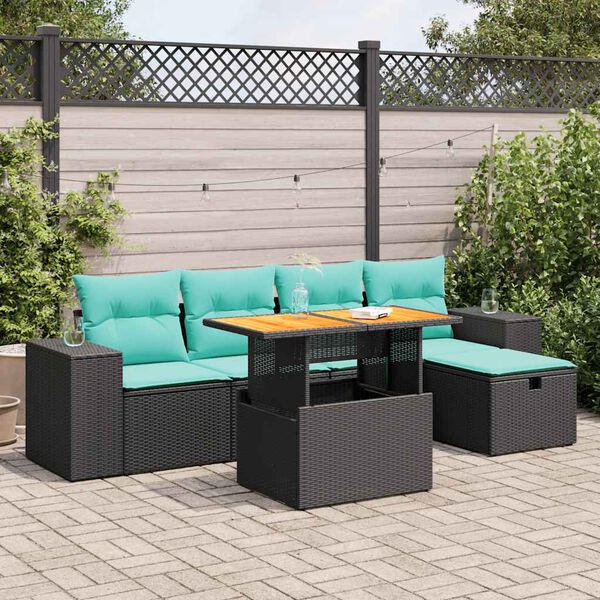 vidaXL 6 Piece Garden Sofa Set with Cushions Brown Poly Rattan Acacia