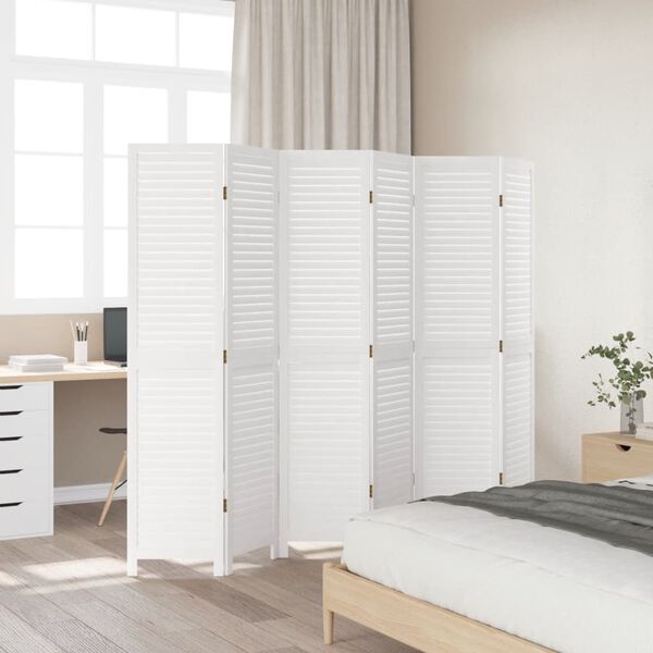 vidaXL Room Divider 6 Panels White Solid Wood Paulownia