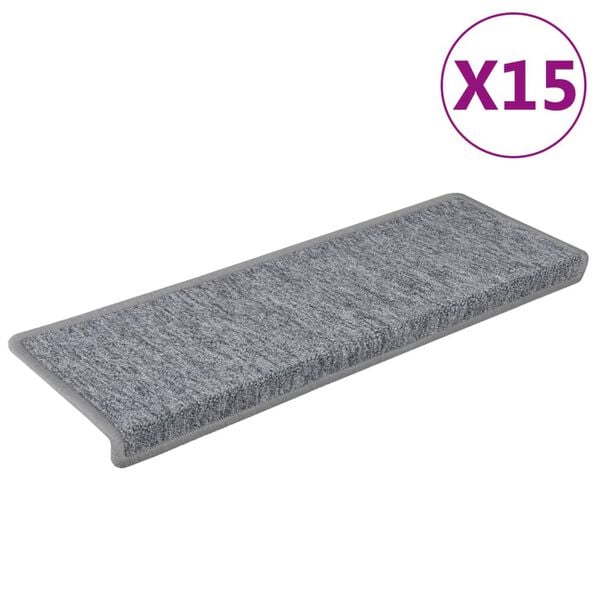 vidaXL Stair Mats 15 pcs 65x21x4 cm Light Grey Rectangular Edge