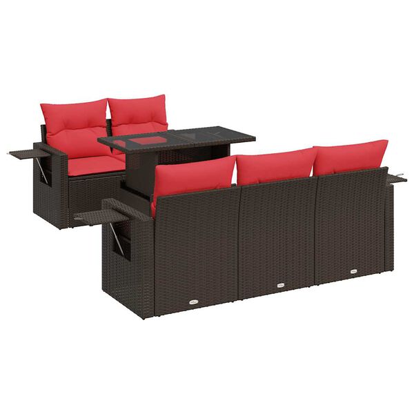 vidaXL 6 Piece Garden Sofa Set with Cushions Brown Poly Rattan Acacia