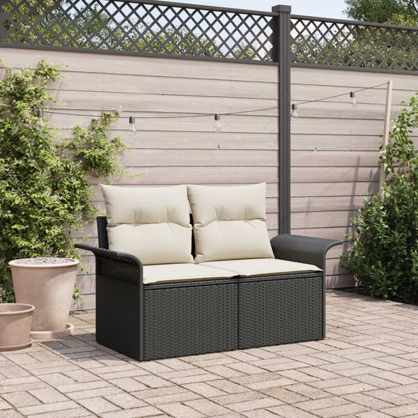 vidaXL Garden Sofa with Cushion Black 141 x 62 x 69cm Poly Rattan