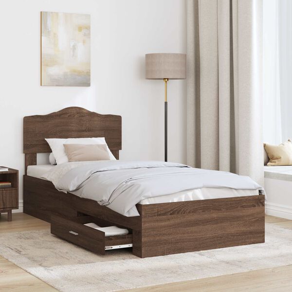 vidaXL Bed Frame with Headboard Brown Oak 75 x 190 cm Engineered Wood