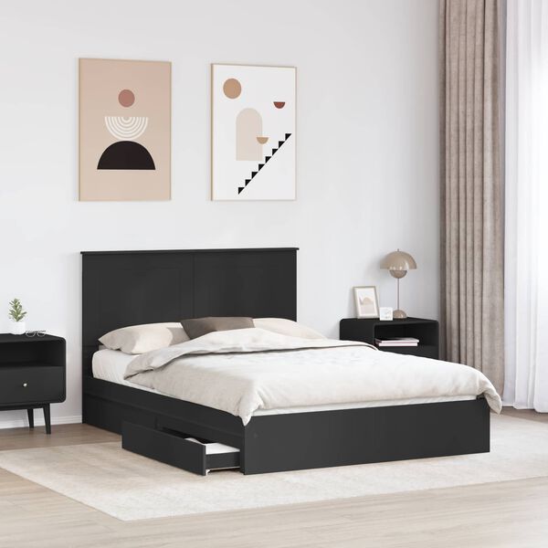 vidaXL Storage Bed with Headboard Black 140 x 190 cm Engineered Wood