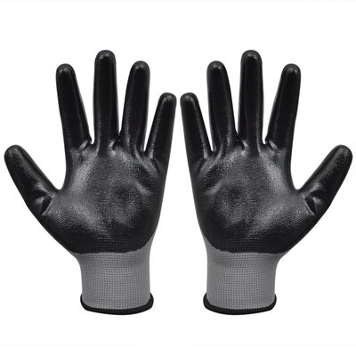 vidaXL Work Gloves Nitrile 1 Pair Grey and Black Size 9/L