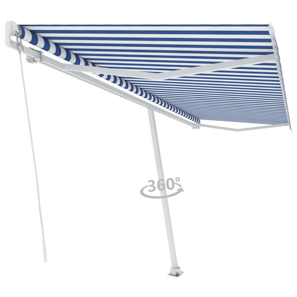 vidaXL Freestanding Manual Retractable Awning 500x300 cm Blue/White