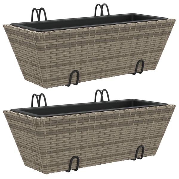 vidaXL Planters with hooks 2 pcs Grey Poly Rattan