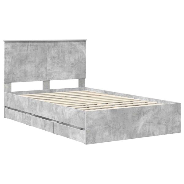 vidaXL Bed Frame with Drawer Concrete Grey 120 x 190 cm Engineer Wood