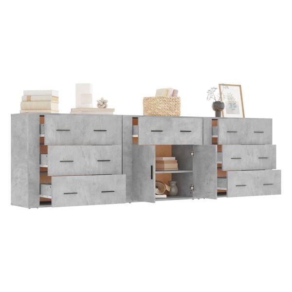 vidaXL Sideboards 3 pcs Concrete Grey Engineered Wood