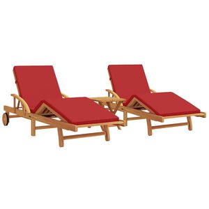 vidaXL Sun Lounger 2-person 3 pcs Red 40 x 40 x 40cm Solid Acacia wood