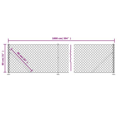 vidaXL Chain Link Fence with Flange Anthracite 0.8x10 m