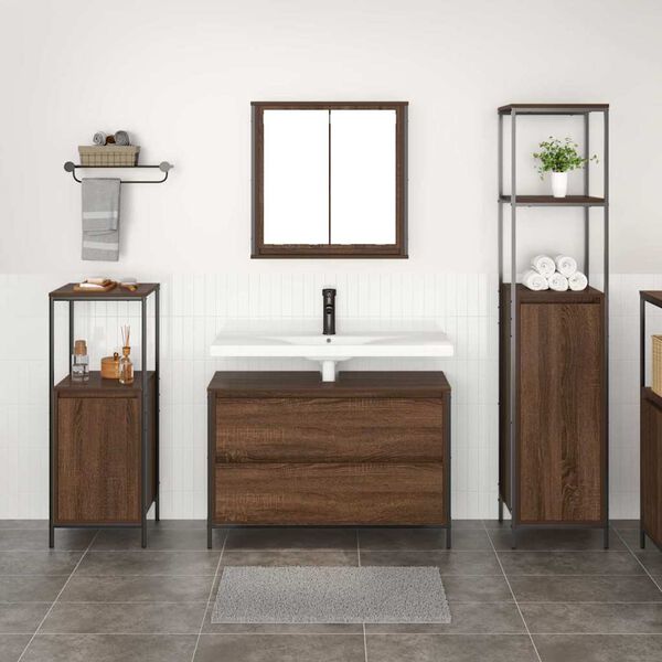 vidaXL Bathroom Furniture Set 3 pcs Brown Oak Engineered Wood