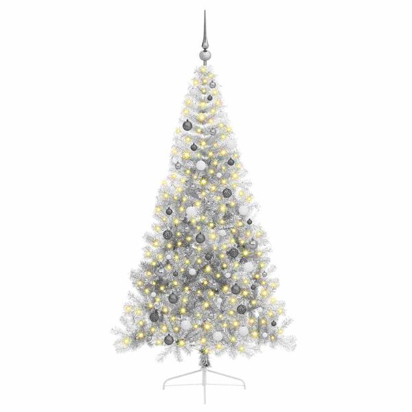 vidaXL Artificial Pre-lit Christmas Tree Silver 210 cm PET