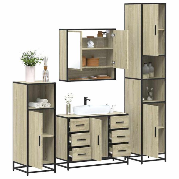 vidaXL 4&nbsp;Piece Bathroom Furniture Set&nbsp;Sonoma Oak Engineered Wood
