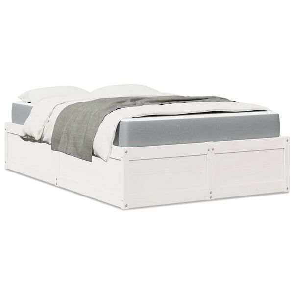 vidaXL Bed with Mattress White 120x190 cm Small Double Solid Wood Pine