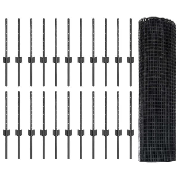 vidaXL Fence with Post Grey 0.4 x 50 m Steel and PVC