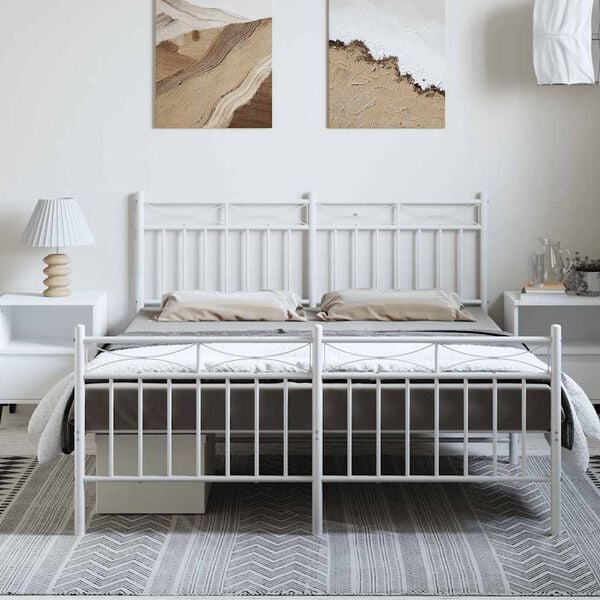 vidaXL Metal Bed Frame without Mattress with Footboard White 150x200cm