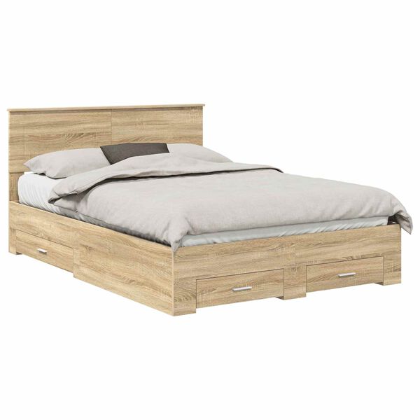 vidaXL Bed Frame with Drawer Sonoma Oak 140 x 200 cm Engineered Wood