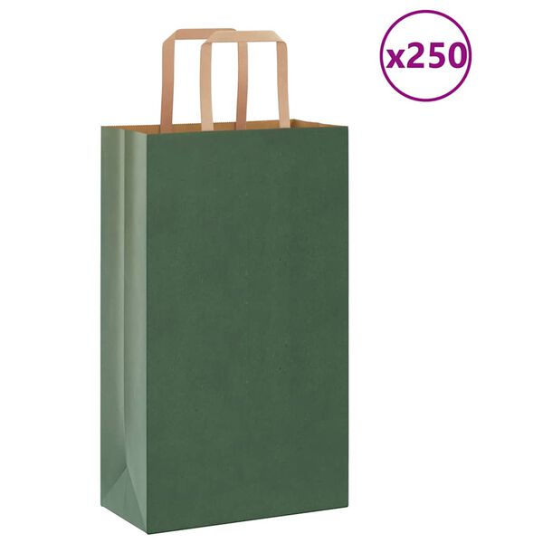 vidaXL Paper Bags 250 pcs with Handles Green 21x11x36 cm