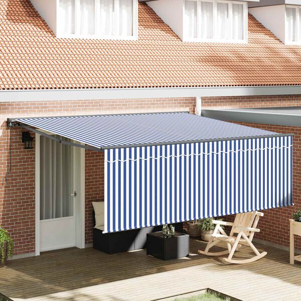 vidaXL Retractable Awning Manual Blue and White 400 x 300 cm
