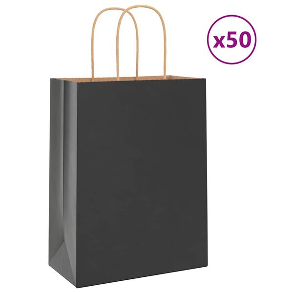 vidaXL Paper Bags 50 pcs with Handles Black 21x11x28 cm